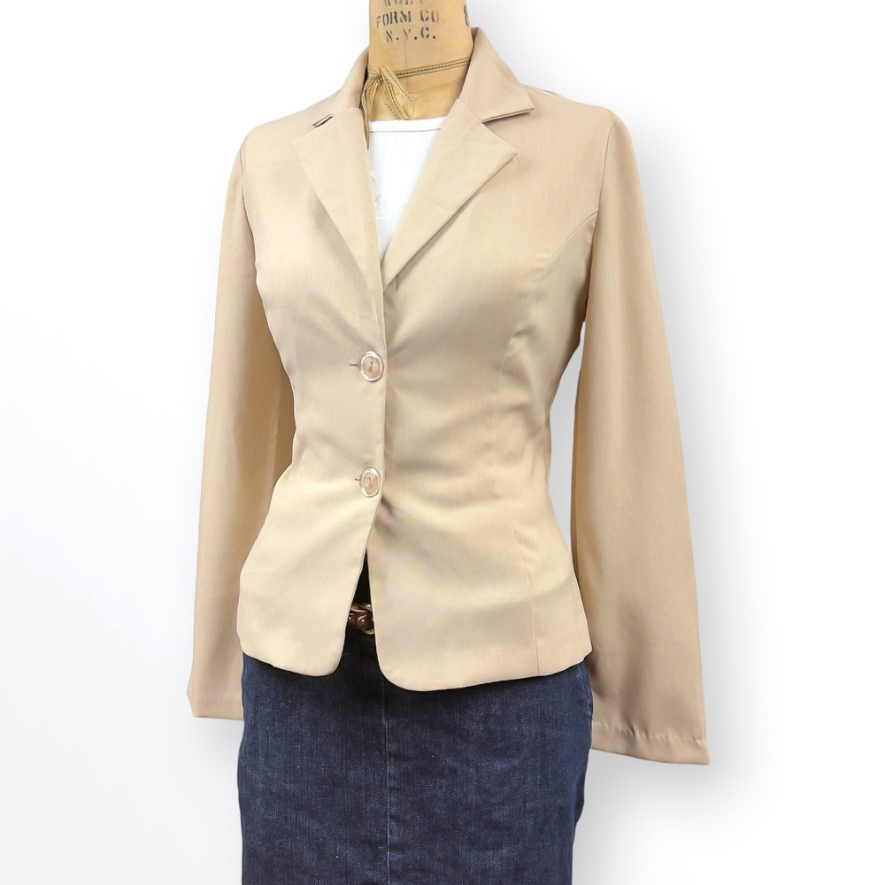 Vintage Tailored Tan Blazer‎ Cinched Waist Button Down Neutral Uniform Size M